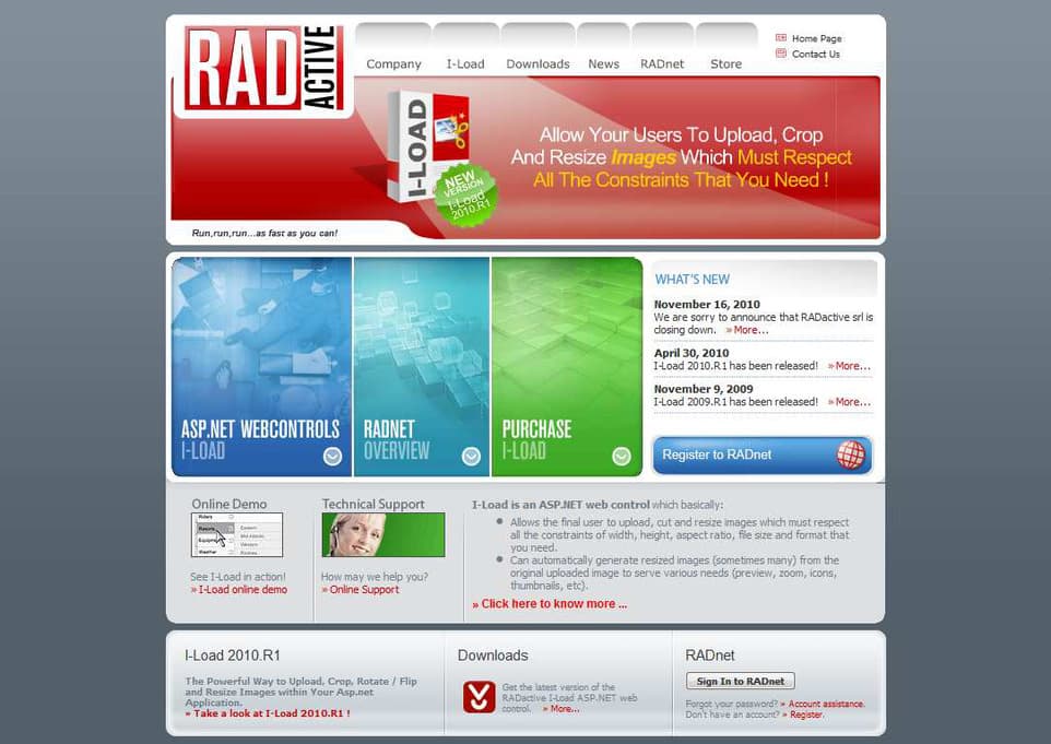 radactive.com home page, 2010